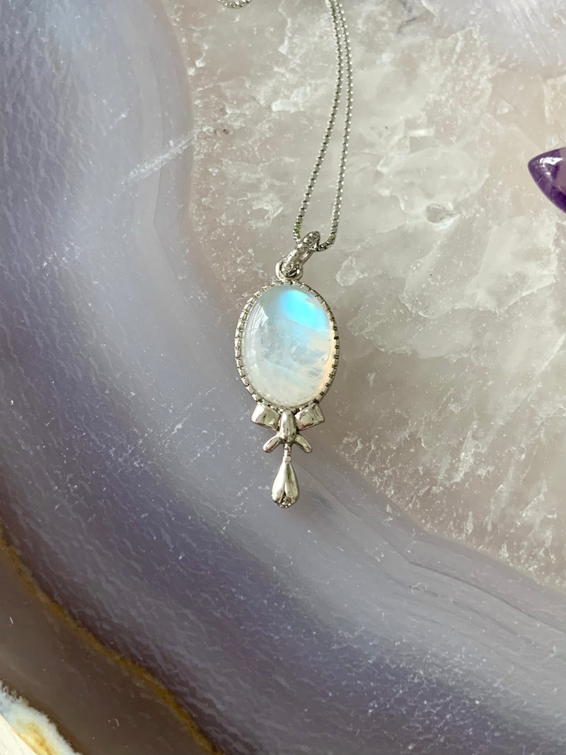 White Moonstone in Sterling Silver Pendant with Chain Option