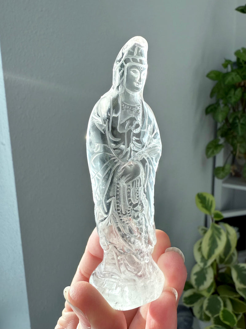 Quan Yin is the Goddess of Compassion made from Clear quartz, the master healer of the crystal world