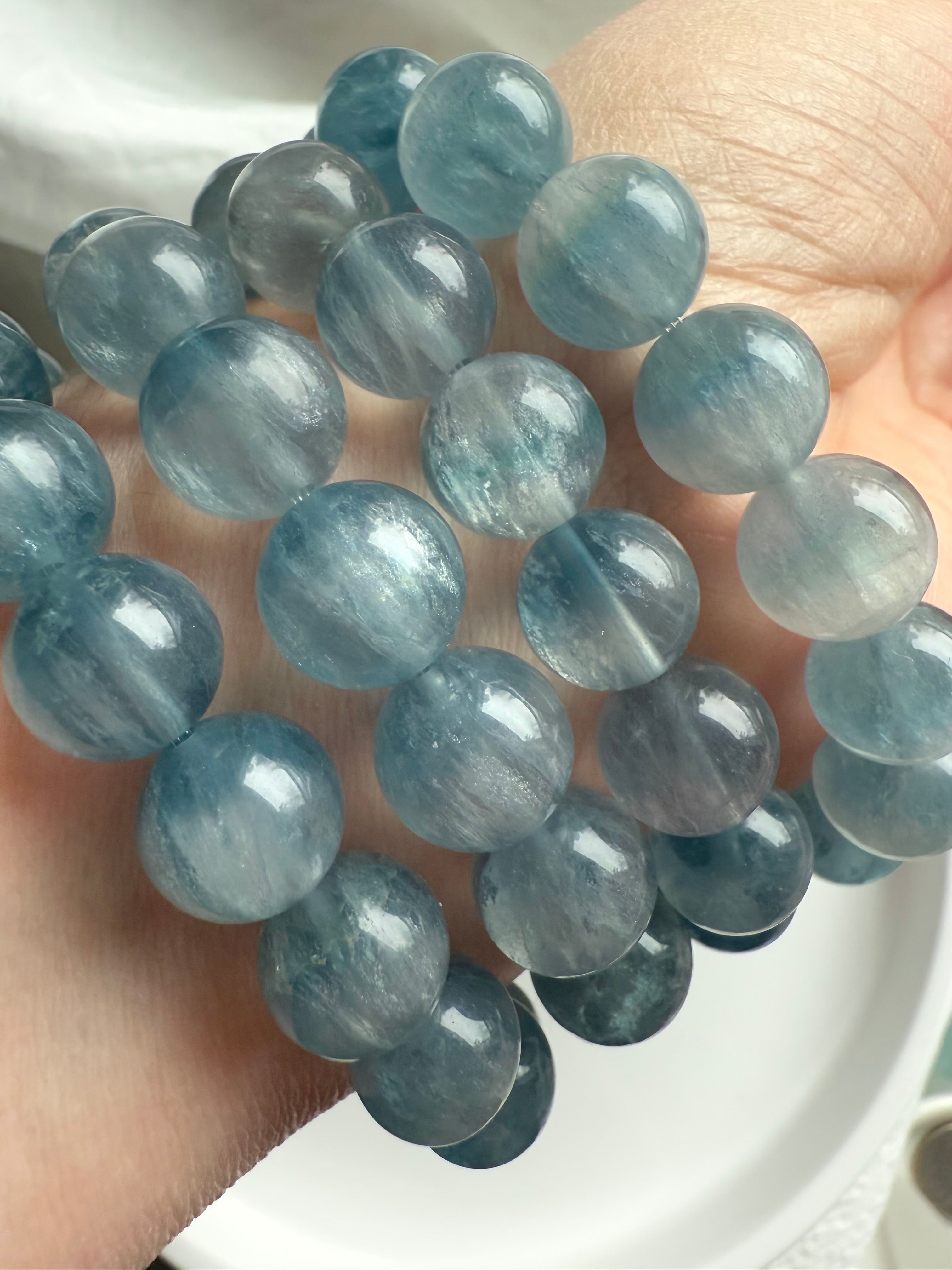 Rare + captivating Blue Silky Fluorite Beaded Bracelets give a nordic mermaid goddess vibe