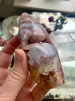 Pink Amethyst Flower Agate Geode with Stand