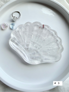Clear Quartz shell bowl, individual piece #3, showing natural crystal patterns and polished scallop carving.
