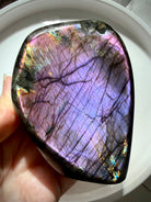 Pink Labradorite freeform with rosy magenta, lavender and violet flash, a unique crystal for intuition and Third Eye Chakra