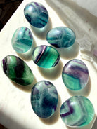 Rainbow Fluorite Palm Stones in teal, green, blue and purple with natural banding, choose your favorite