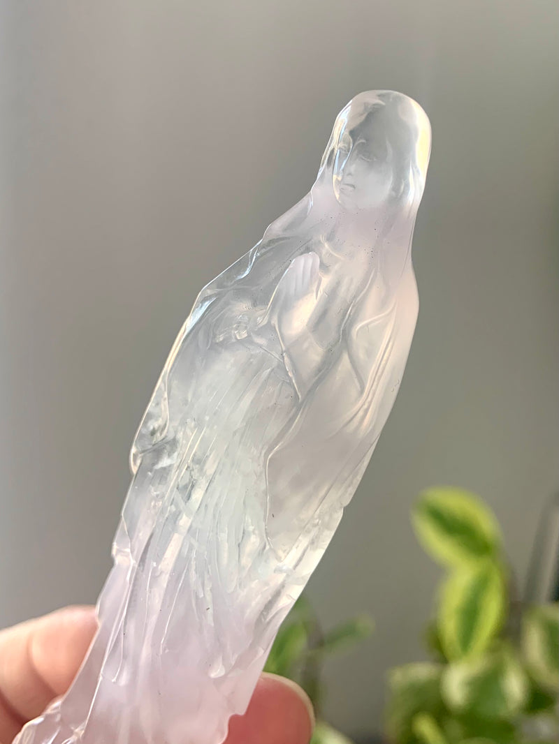 Lavender Fluorite Mother Mary Figurine with Scolecite Inclusions