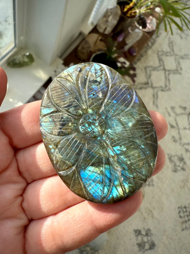 Large Labradorite Mughal Flower Carving