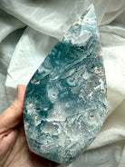 Statement moss agate flame crystal for grounding, meditation and sacred space decor