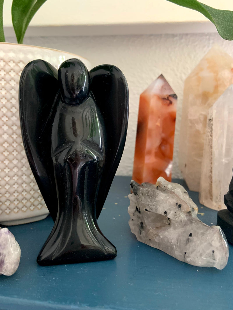 Black Tourmaline Angel Figurine for Energetic Protection