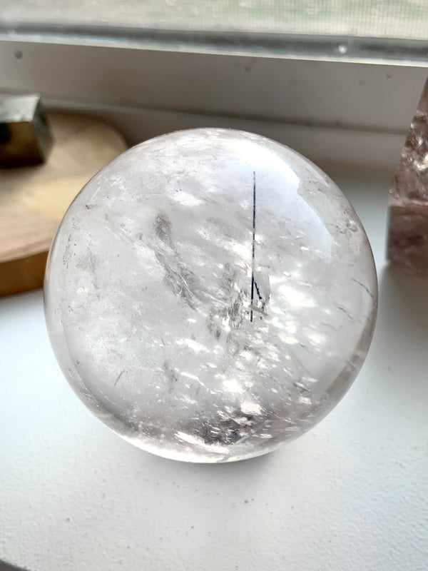 High Quality Black Tourmaline in Quartz Sphere shown in natural light