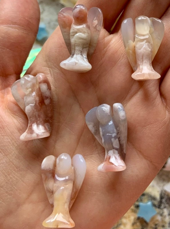 Miniature Crystal Angel Carvings - Choose Flower Agate or Dream Amethyst