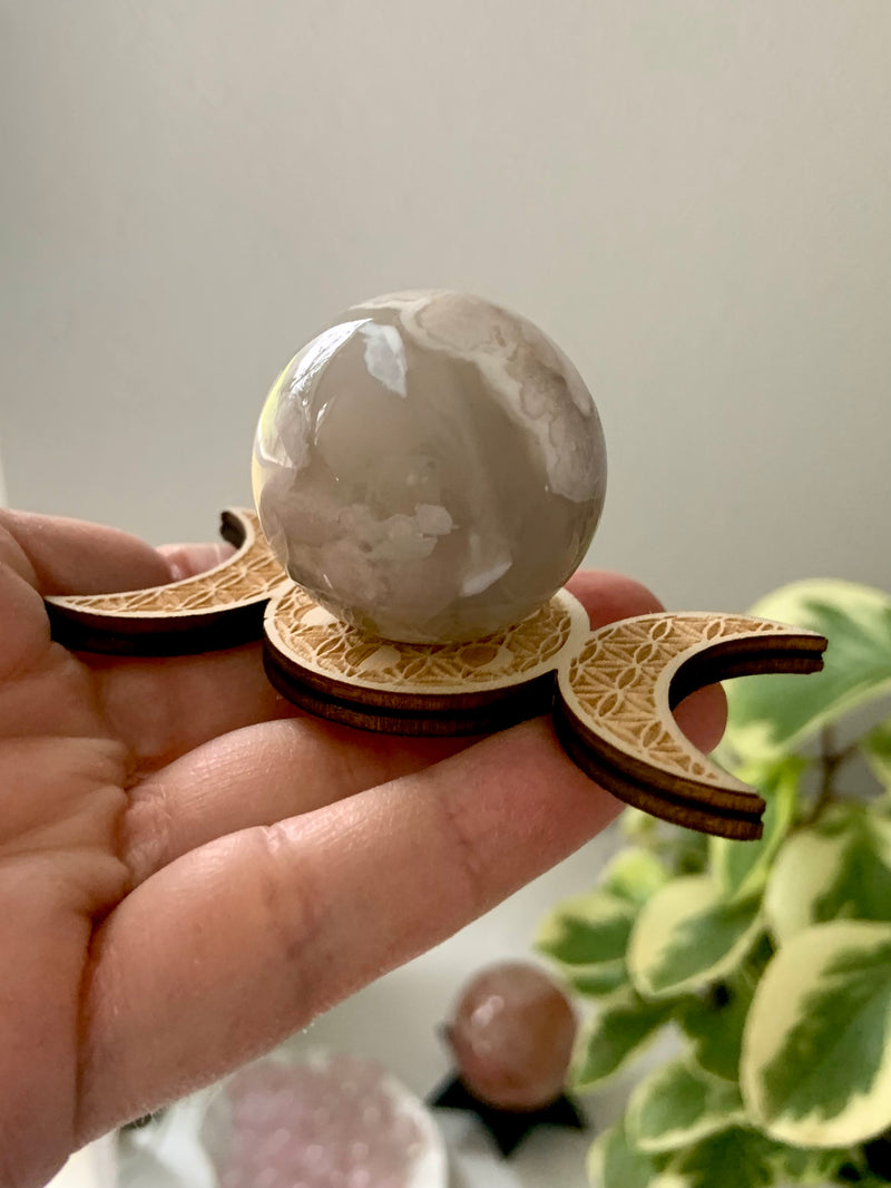 Flower Agate Sphere + Stand Gift Set