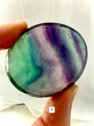 Rainbow Fluorite Palm Stone #5 with lavender, violet and green watercolor-like transitions