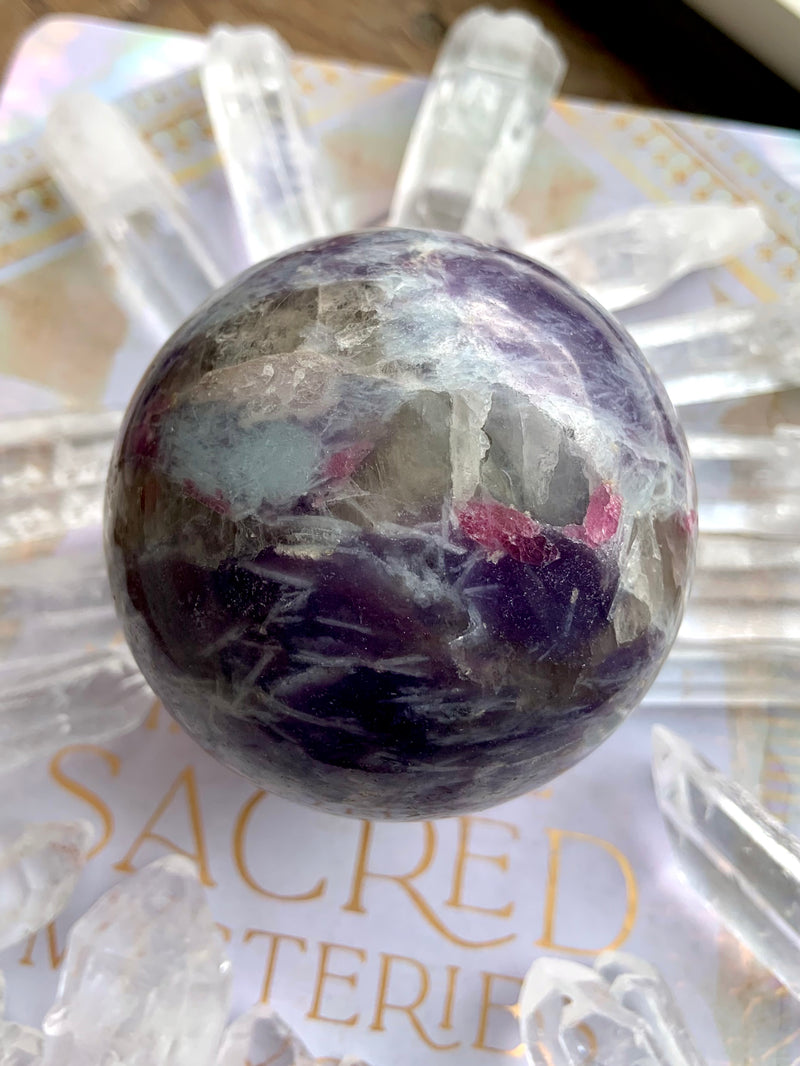 Rare Unicorn Stone Sphere with Aquamarine + Stand