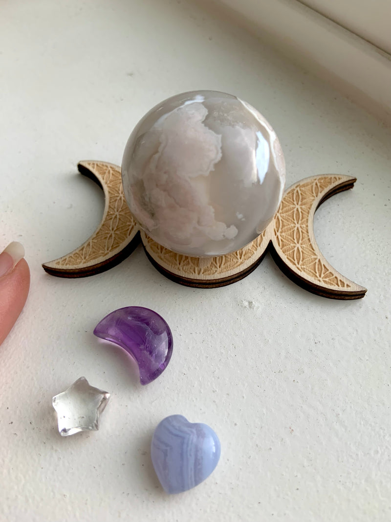 Flower Agate Sphere + Stand Gift Set