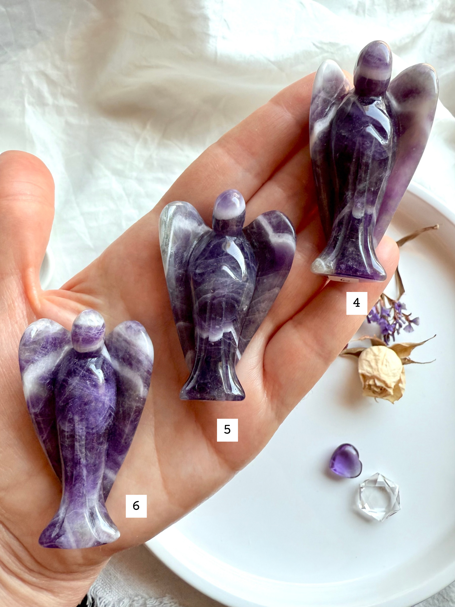 Choose your own Dream Amethyst angel – hand-carved purple crystal guardian