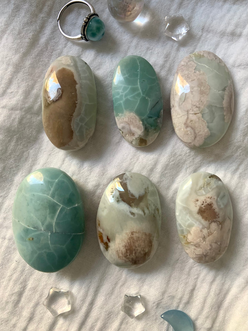 Rare Green Flower Agate Palm Stones