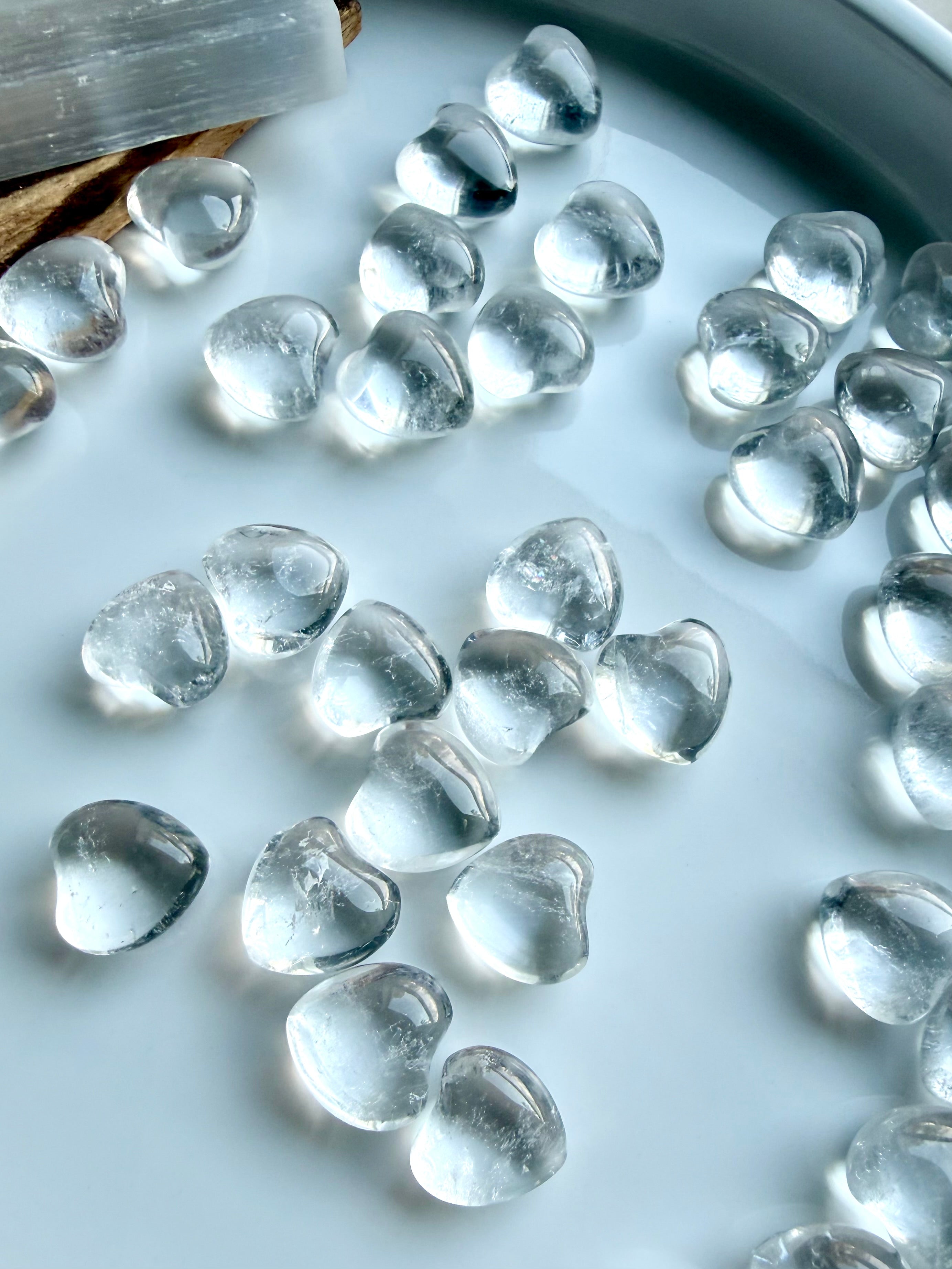 Mini Clear Quartz Hearts — luminous crystal talismans of clarity, amplification, and radiant energy.