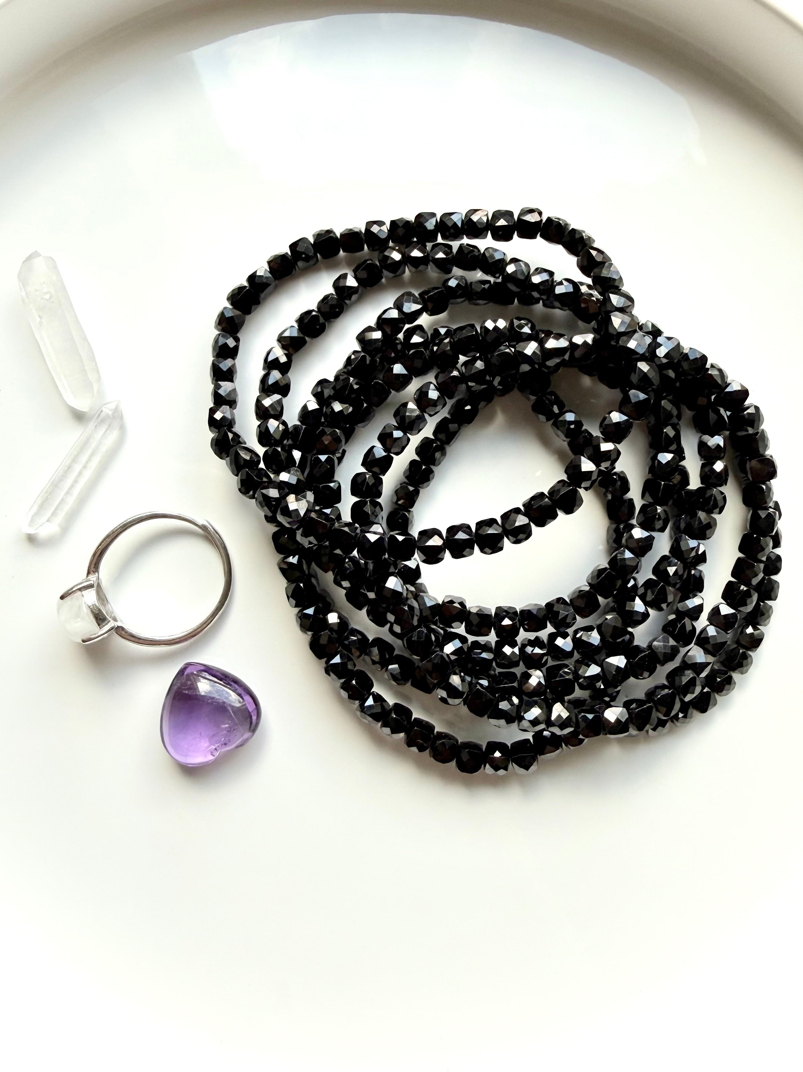 black spinel crystal bracelets arranged with ring and stones for protection jewelry styling