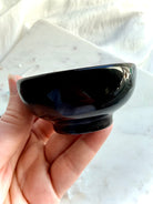 Side view of Black Obsidian crystal bowl for jewelry organization and altar decor