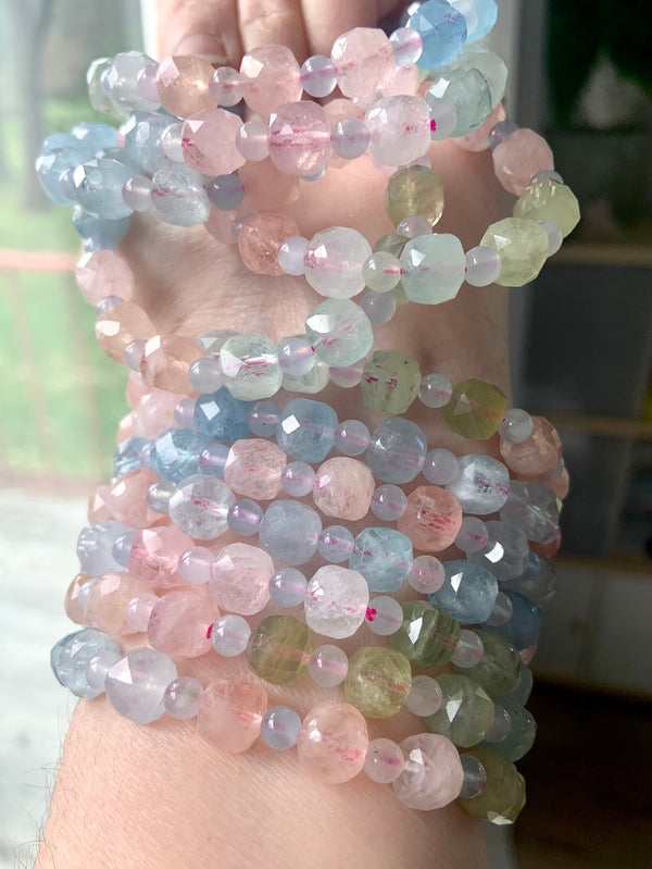 Faceted Morganite + Mixed Beryl Bracelets