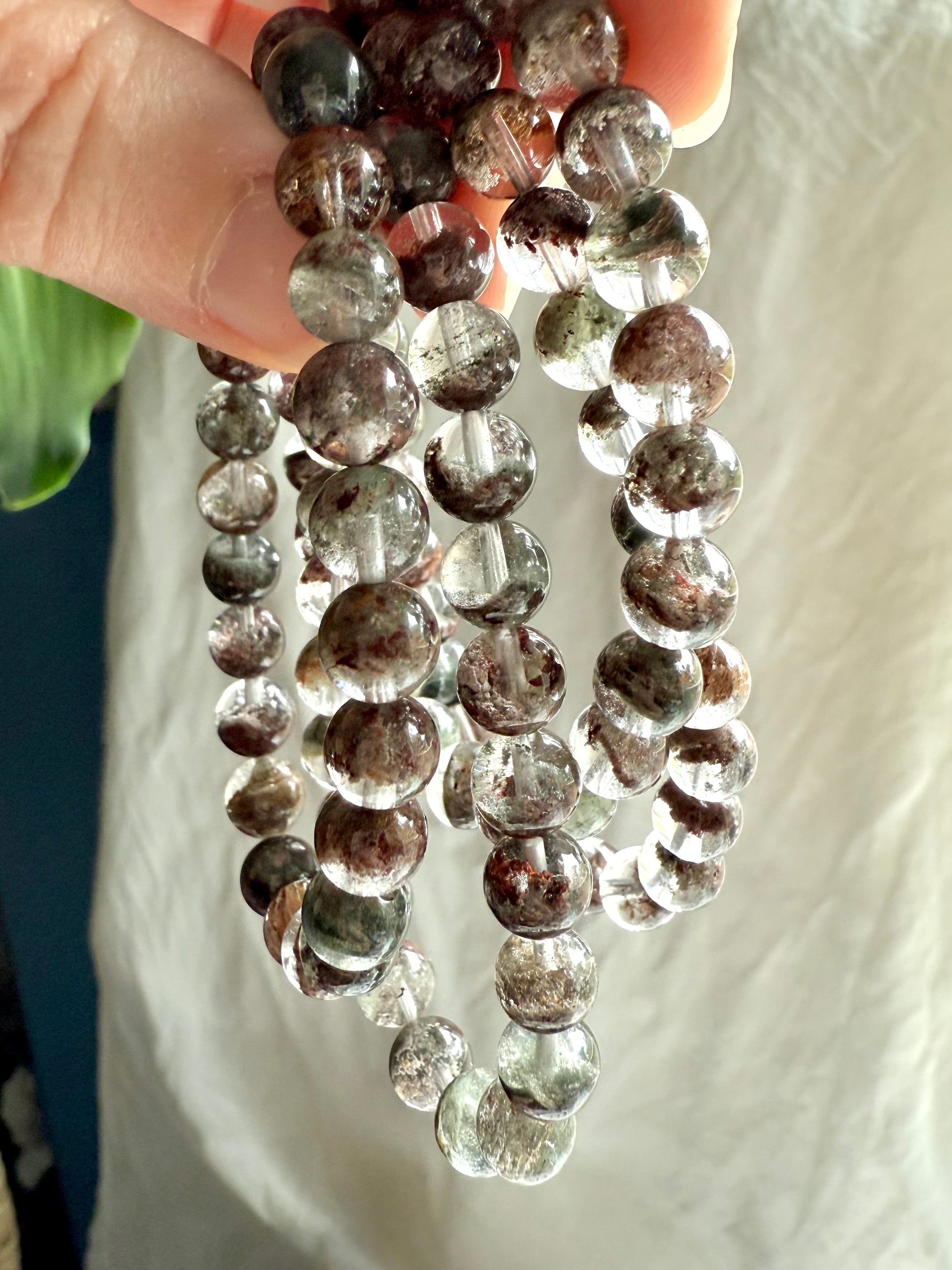 High-vibration Garden Quartz bracelet with clear quartz and natural inclusions, shamanic crystal for inner journeying and peace