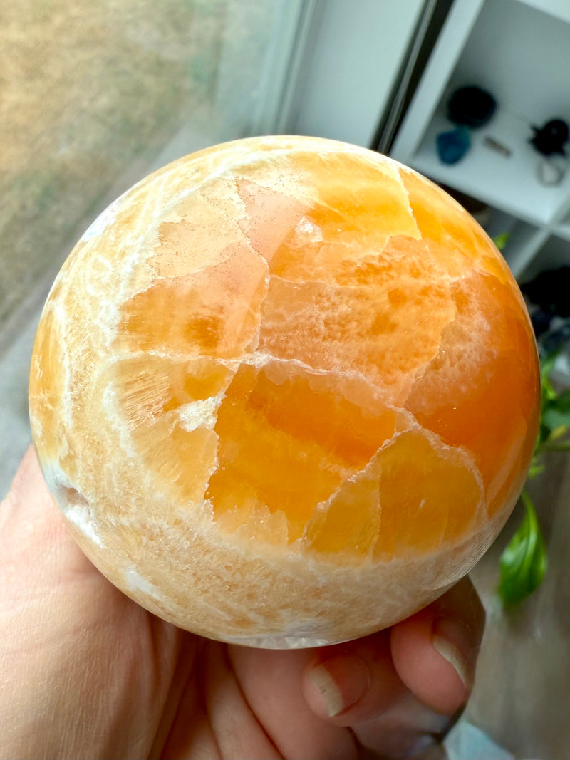 Druzy Orange Calcite Sphere with Stand