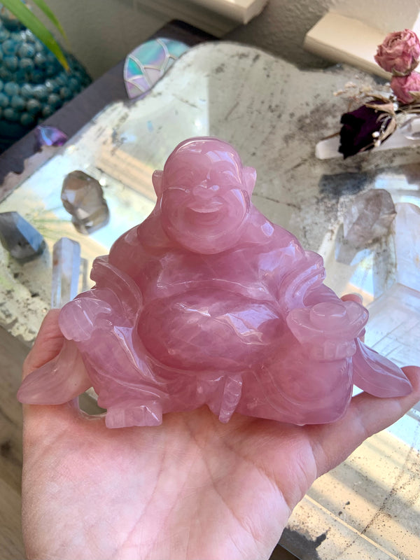 Large Rose Quartz Happy Buddha Statue