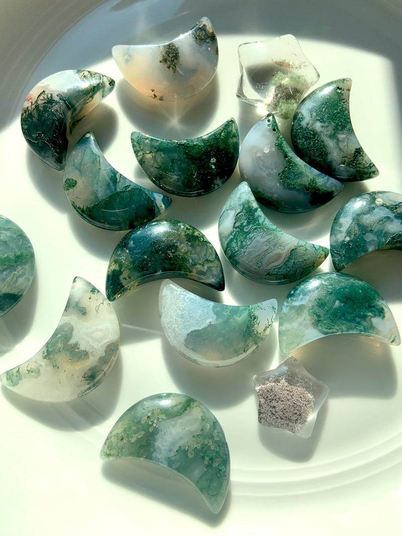 Moss Agate Crescent Moons