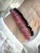 Pink Tourmaline bracelet paired with our faceted Black Spinel bracelet for a sophisticated pink and black gemstone stack