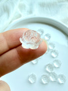 Mini Clear Quartz lotus flower crystal carving with detailed petals for healing, clarity and spiritual growth