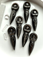 Silver Sheen Obsidian goddess carvings with deep charcoal gray to black color and luminous silver sheen