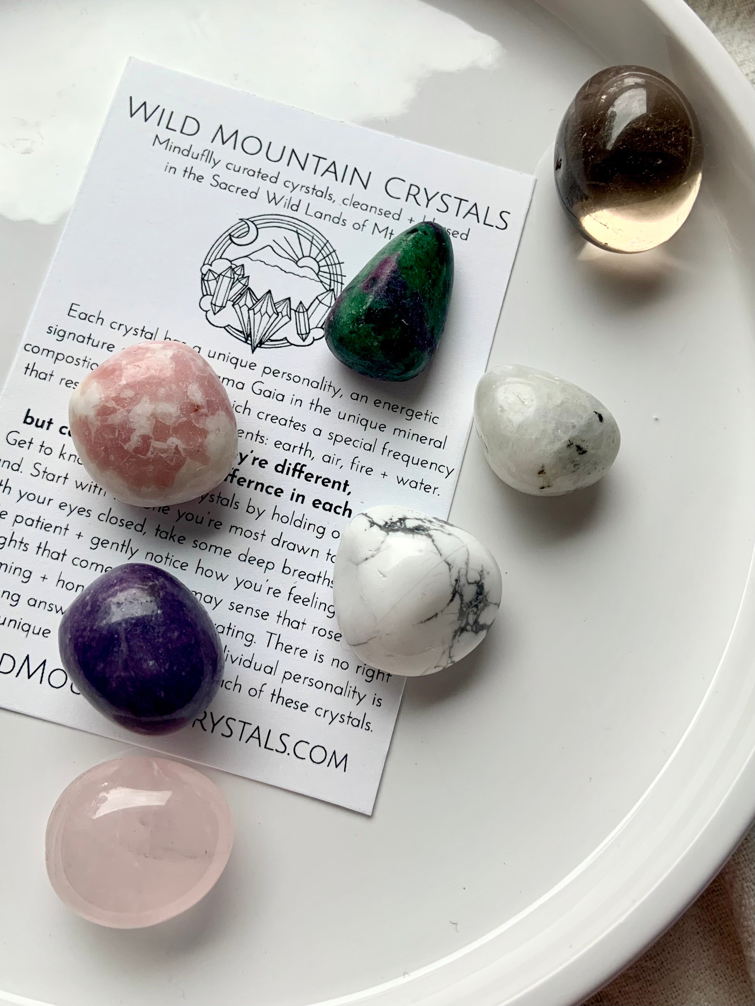 Healing crystals for grief & sympathy gift – pink opal, ruby zoisite, moonstone, rose quartz & more 
