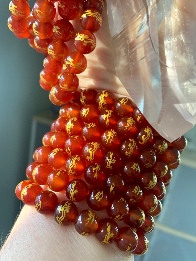 Gold Dragon Carnelian Bead Bracelet