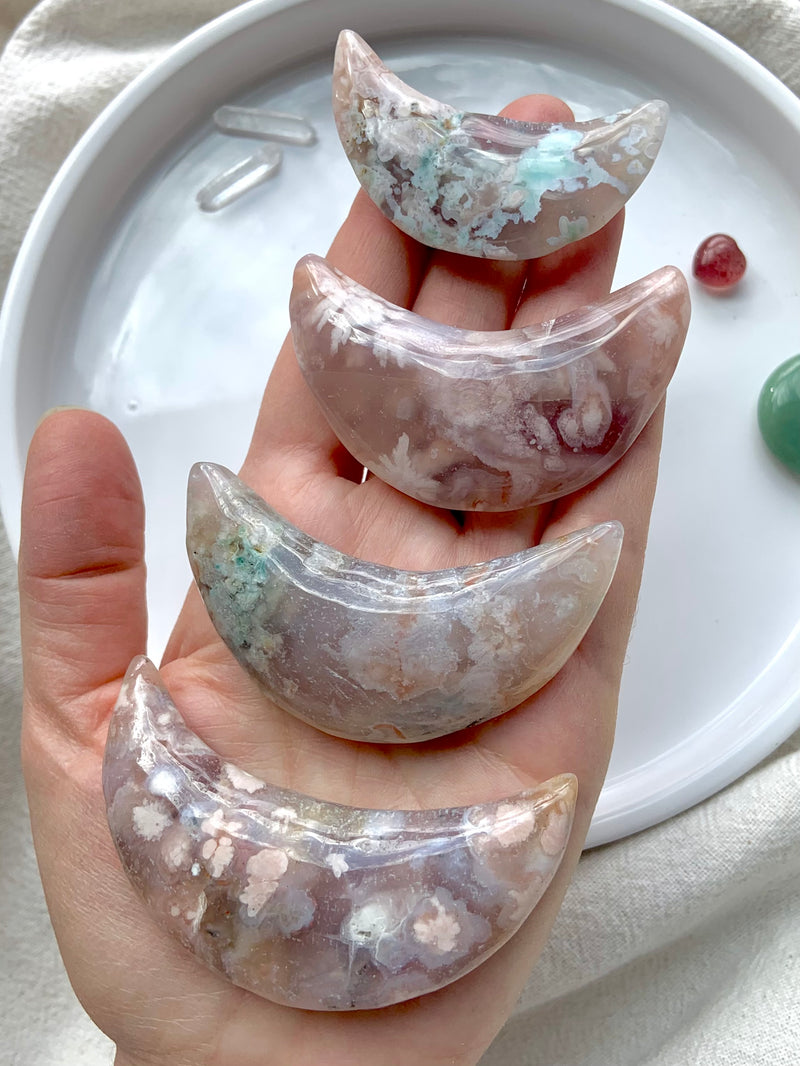 Big Flower Agate Crescent Moons