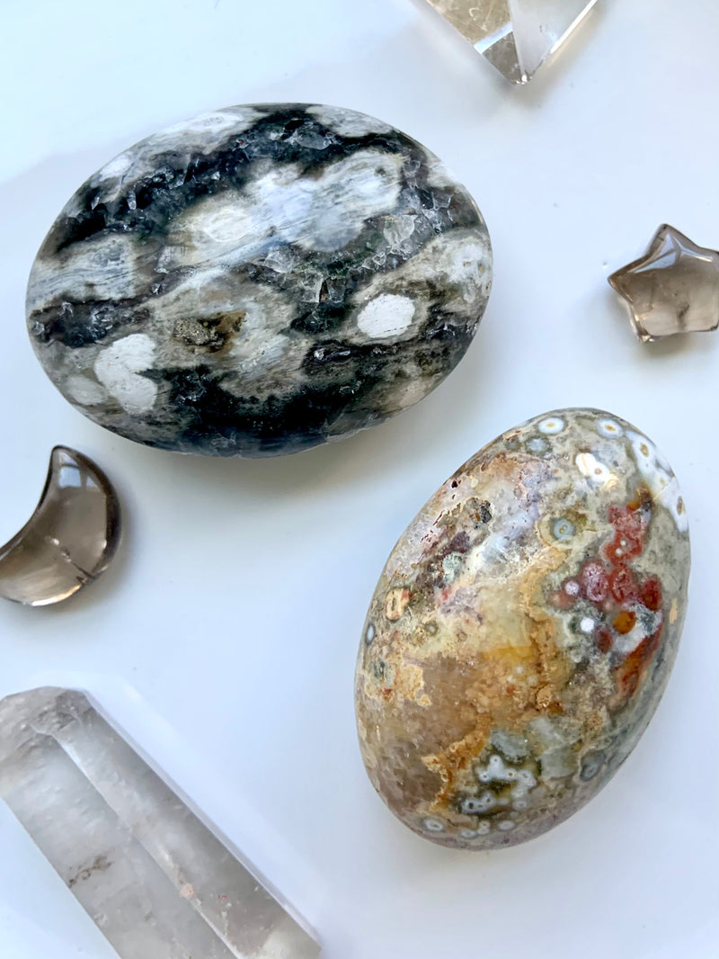 8th Vein Orbicular Ocean Jasper Palm Stones