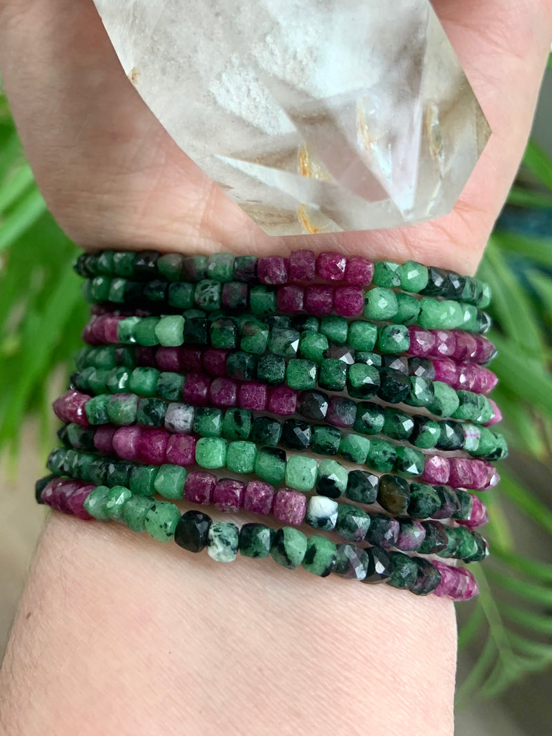 Faceted Ruby Zoisite Beaded Bracelet