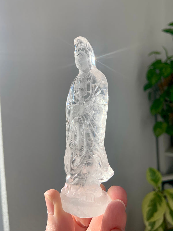 Exquisite Clear Quartz Quan Yin Statue