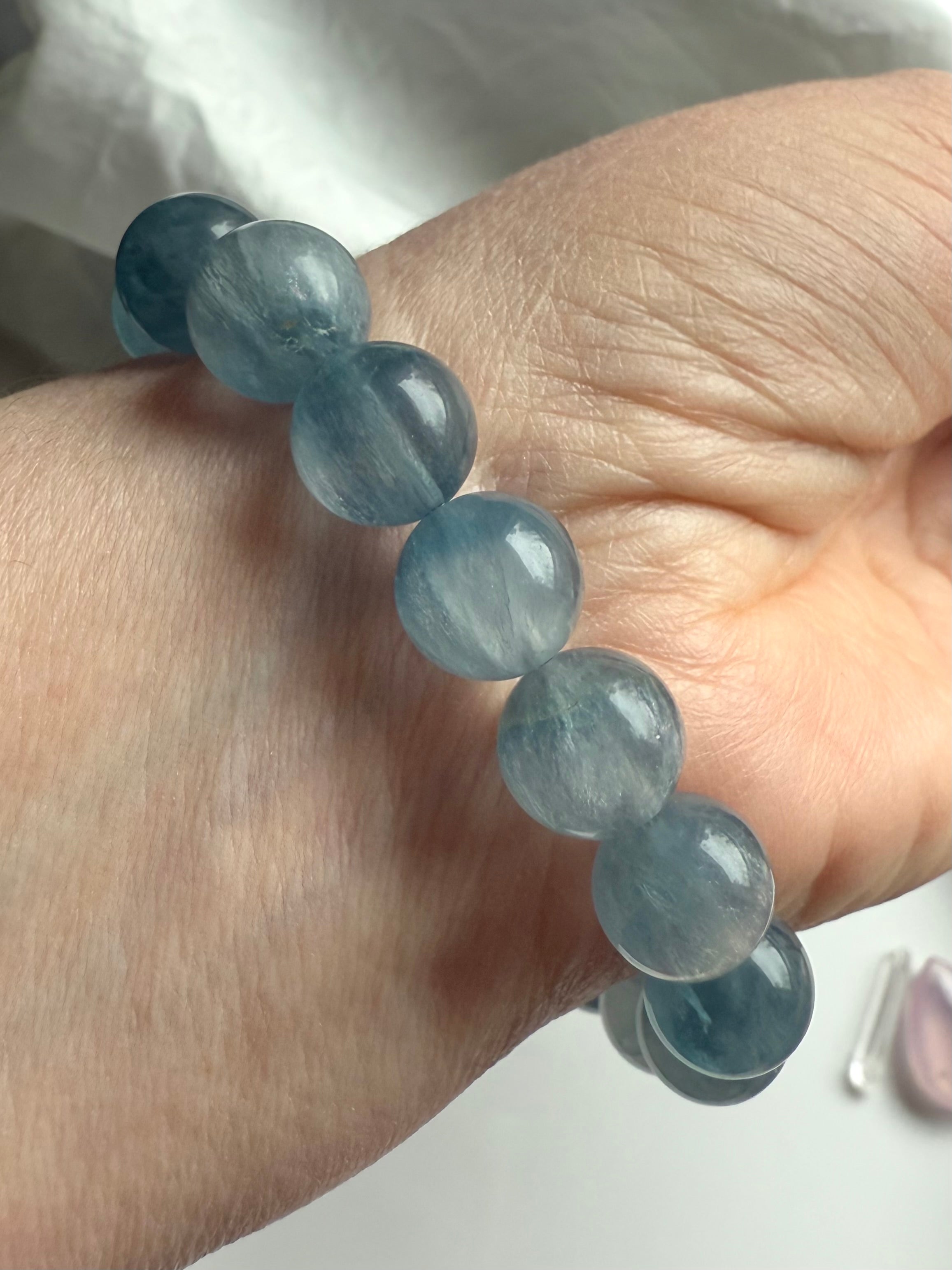 Rare, high quality Ice Blue Fluorite Bracelets with ethereal translucence + silky shimmer