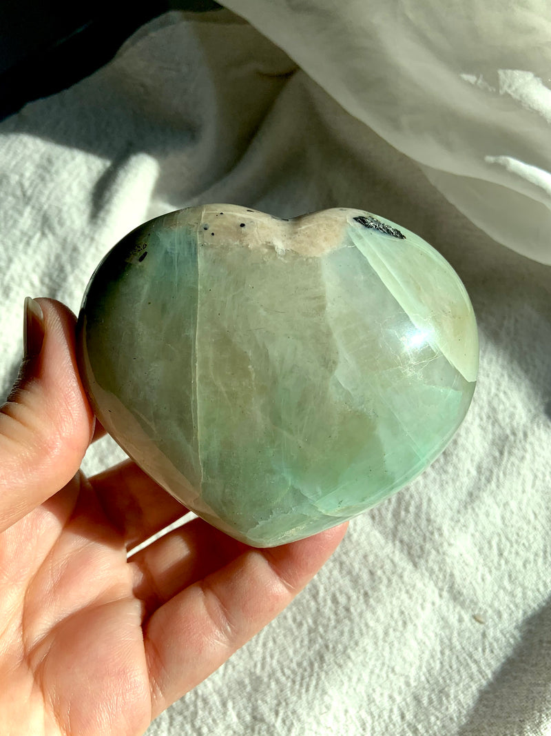 Green Moonstone is a stone of new beginnings + resonates with the Heart Chakra 