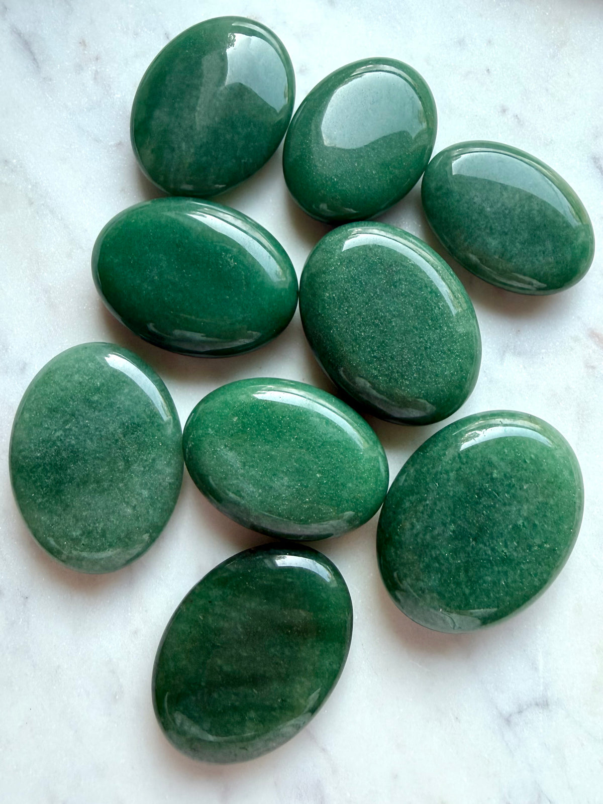 Green Aventurine palm stones for abundance, new beginnings, good luck, and Heart Chakra work