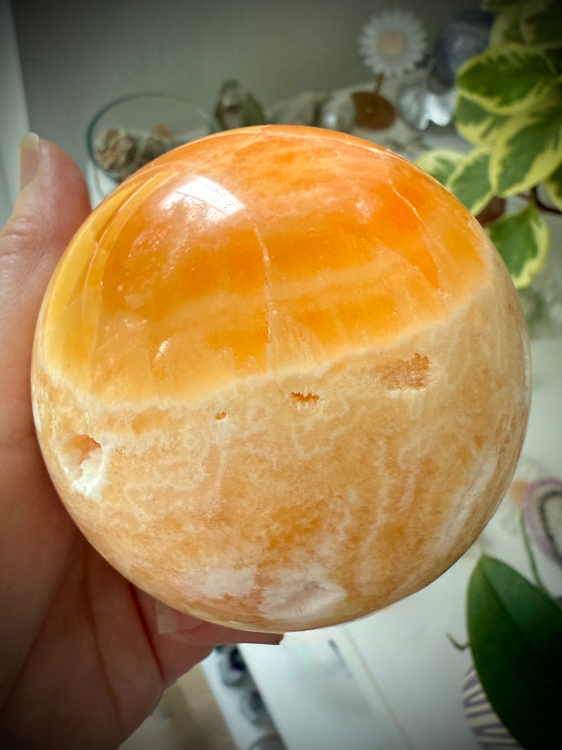 Druzy Orange Calcite Sphere with Stand