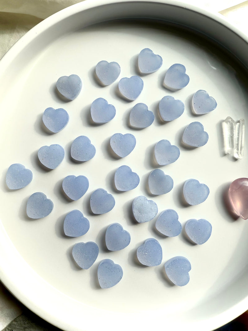 Mini sized Blue Chalcedony heart shaped crystals