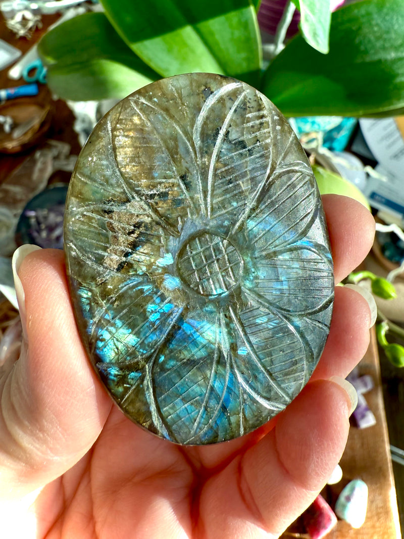 Large Labradorite Mughal Flower Carving