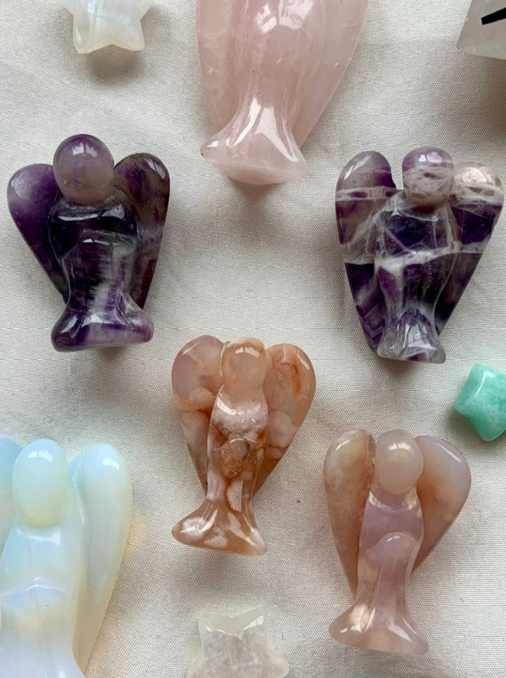 Miniature Crystal Angel Carvings - Choose Flower Agate or Dream Amethyst