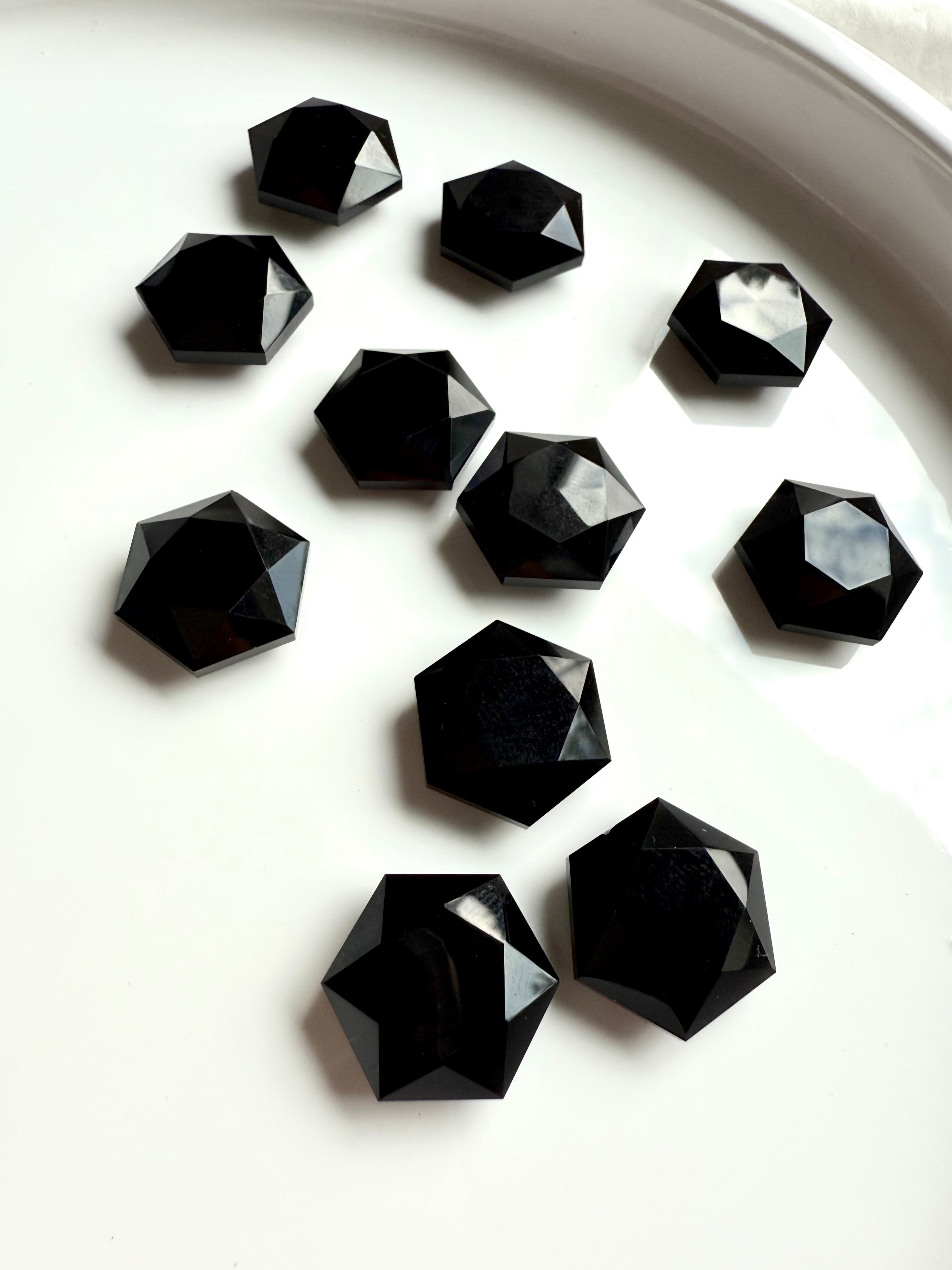 Mini faceted Black Obsidian hexagon crystal with glossy finish