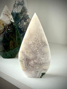 Orbicular Moss Agate flame crystal with quartz inclusions