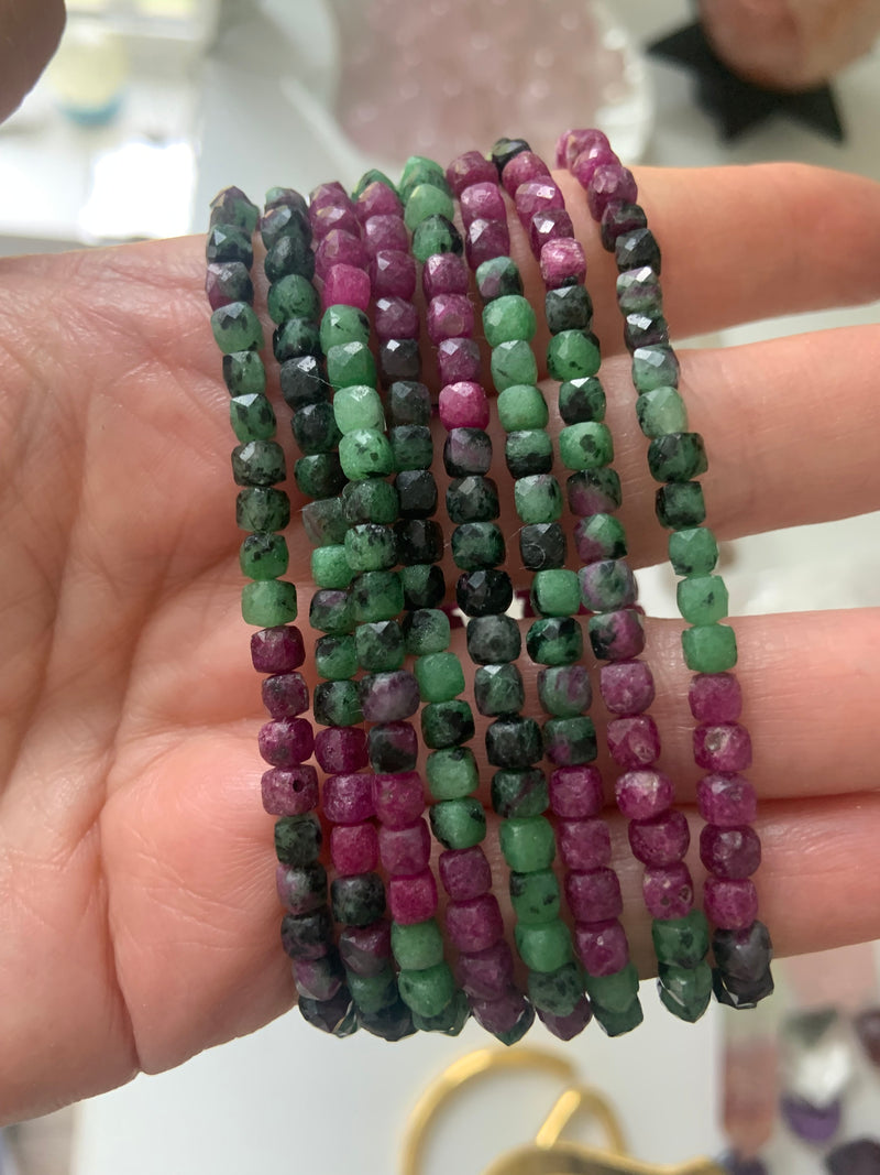 Faceted Ruby Zoisite Beaded Bracelet