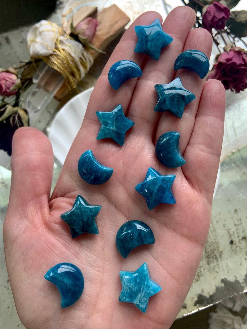 Blue Apatite Moon and Star Set