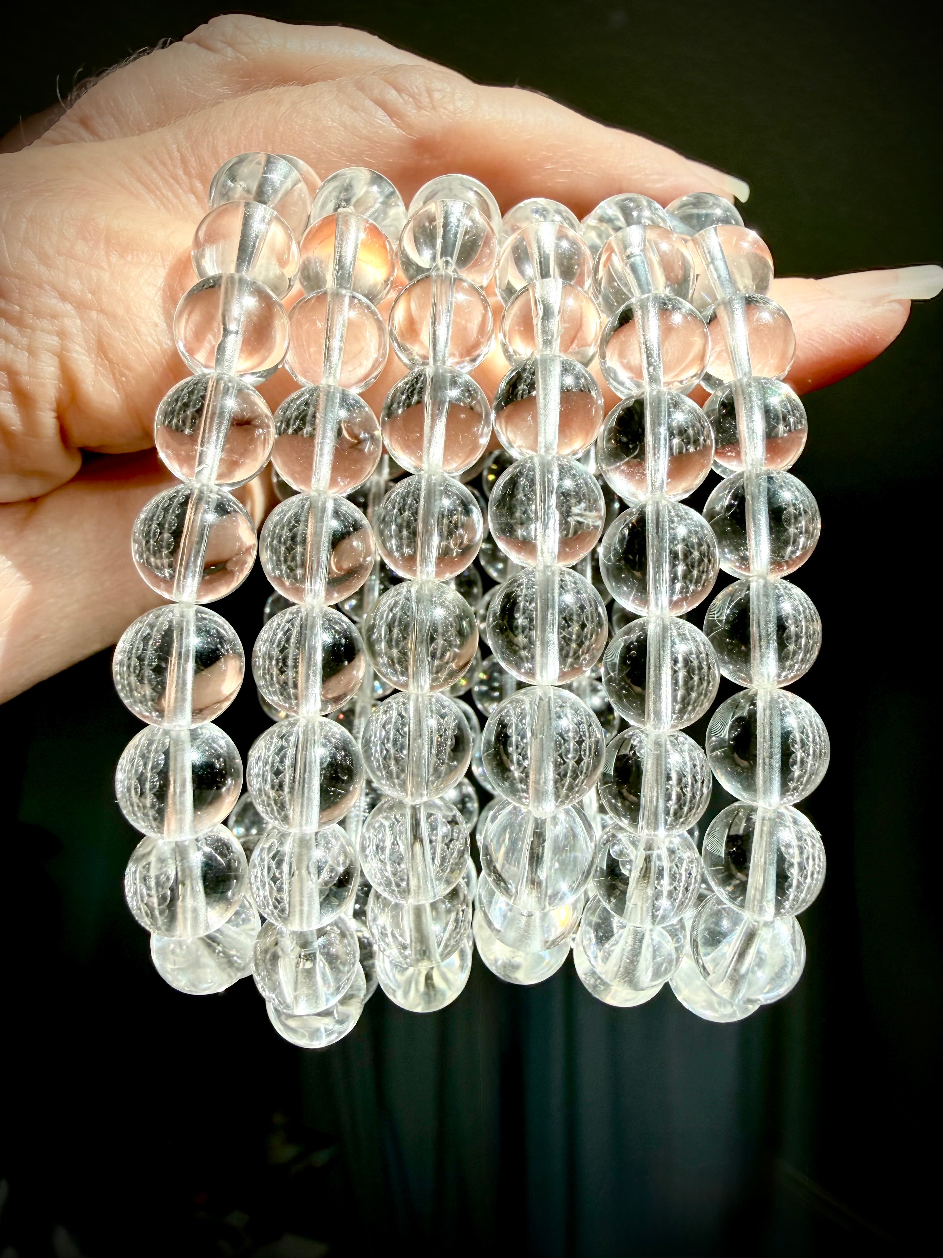 Clear Quartz bracelets with high clarity crystal beads for energy, alignment and Crown Chakra