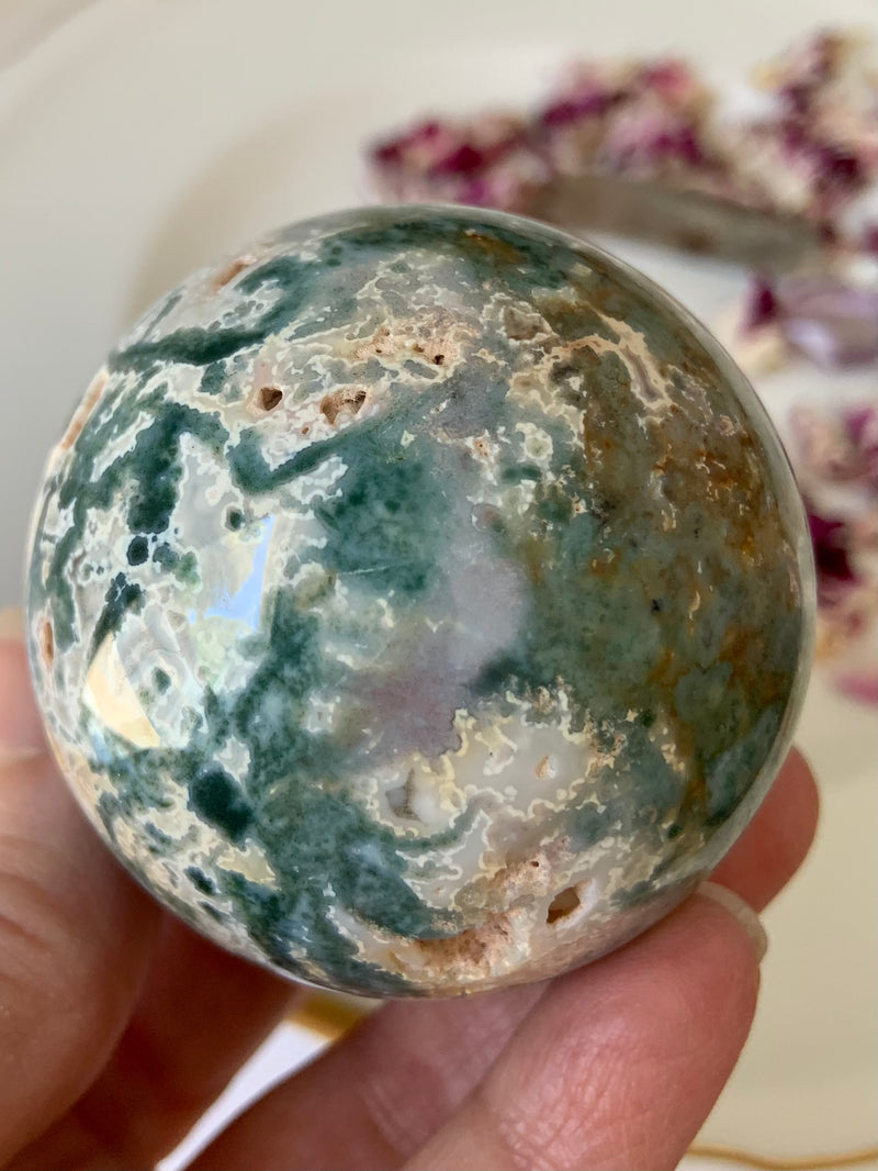 Moss Agate Sphere with Druzy