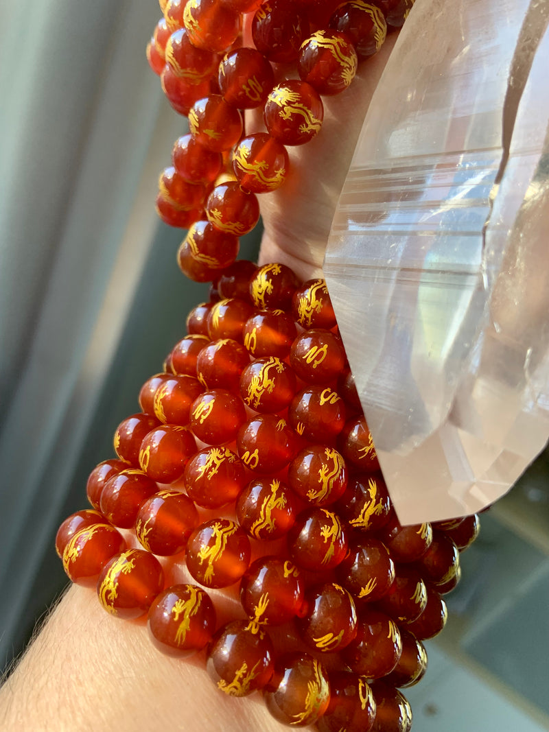 Gold Dragon Carnelian Bead Bracelet